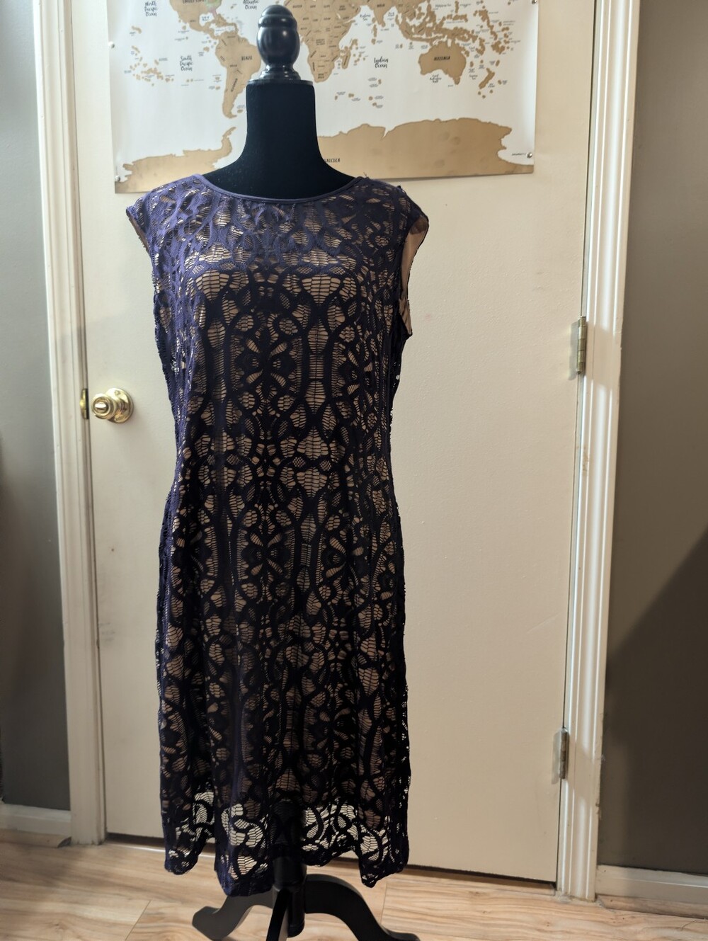 Connected Apparel Lace Sheath Dress 16 Plum Nude Lined Fall Wedding Guest
